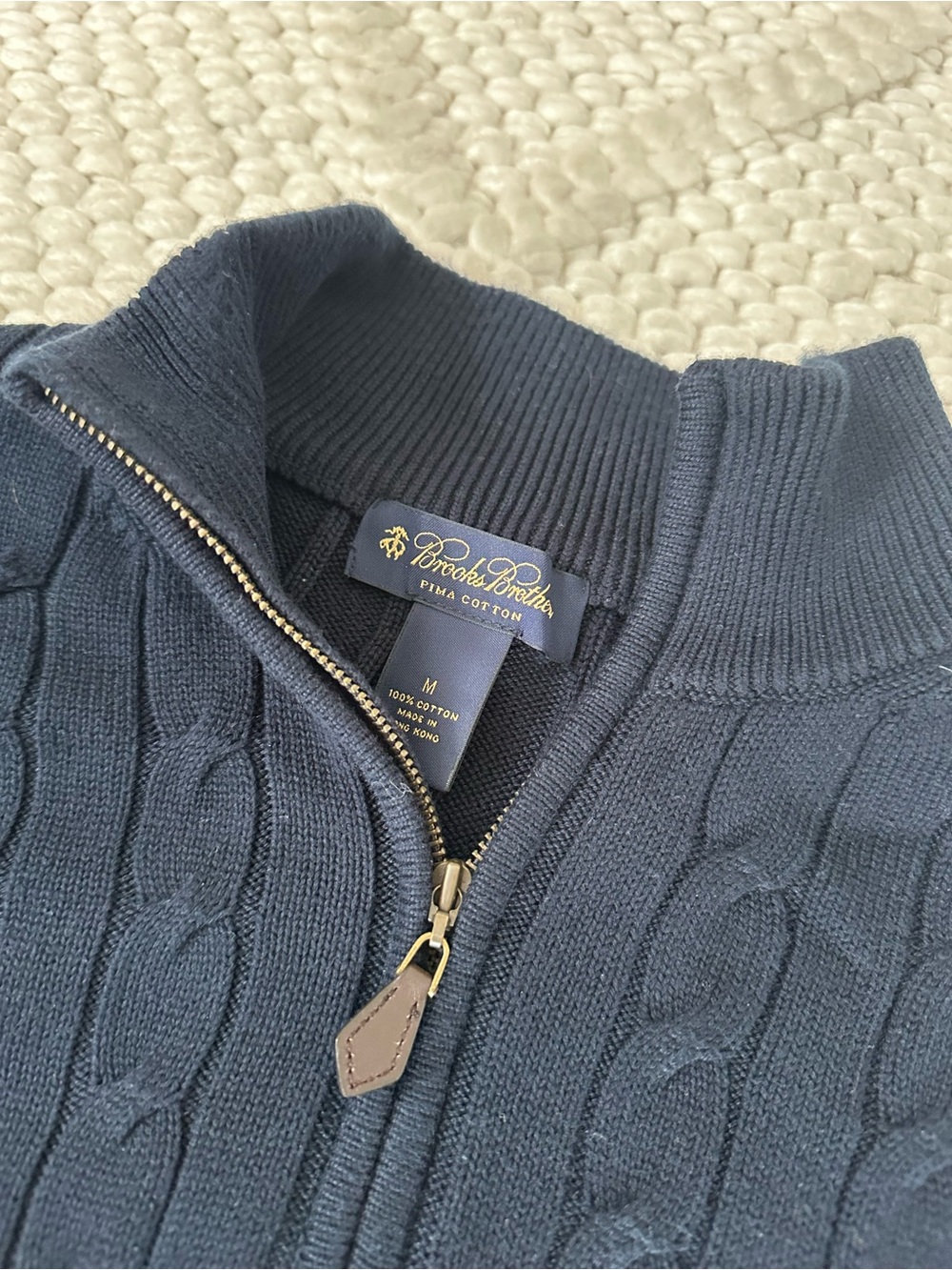Brooks Brothers Men’s Navy Cable Zip-Up Sweater